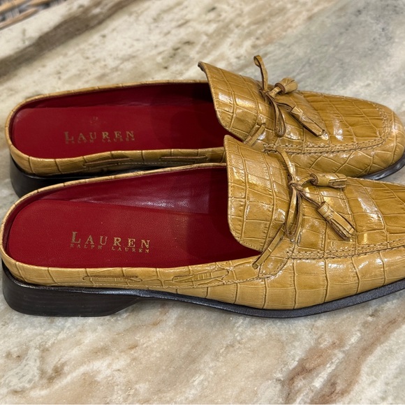 Women’s LAUREN RALPH LAUREN Lisette tan alligator leather tassel mules- Size 8.5 - Picture 7 of 8